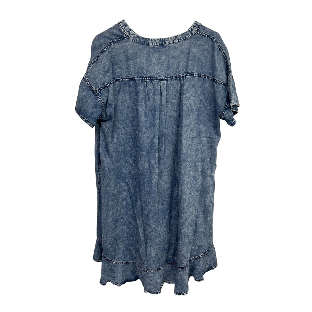 Tencel Acid Wash Tunic Dress M Blue Ruffle Hem Oversized Lagenlook Boho Earthy - Picture 9 of 11
